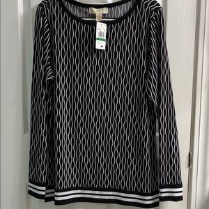 Michael Kors Black and White Long Sleeve Top